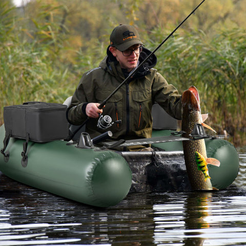 Inflatable Fishing Float Tube for Angling with Fish Ruler and Angling Base