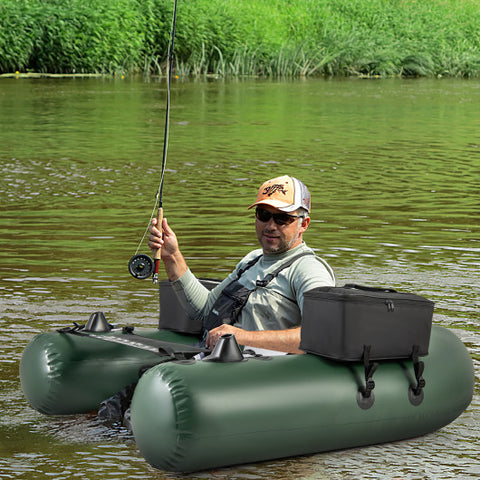 Inflatable Fishing Float Tube for Angling with Fish Ruler and Angling Base