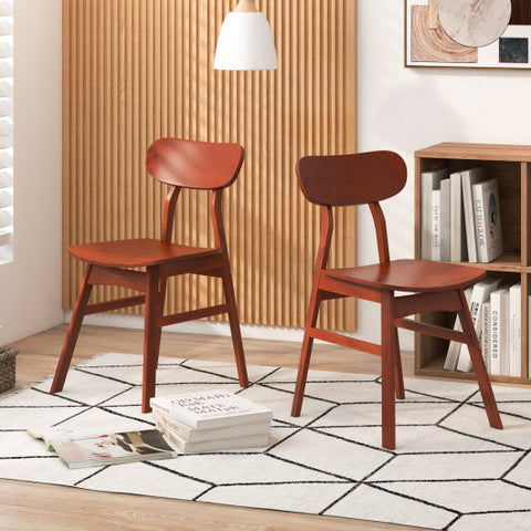 Set of 2 Modern Dining Chairs with Curved Backrest and Seat-Walnut