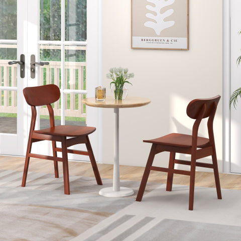 Set of 2 Modern Dining Chairs with Curved Backrest and Seat-Walnut