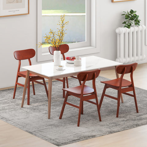 Set of 2 Modern Dining Chairs with Curved Backrest and Seat-Walnut