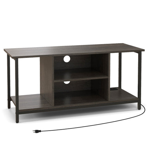 3-Tier TV Stand with Power Outlet USB and Adjustable Shelf-Gray