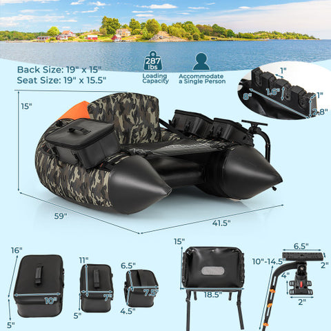 Portable Fishing Boat with 3 Detachable Storage Boxes-Camouflage