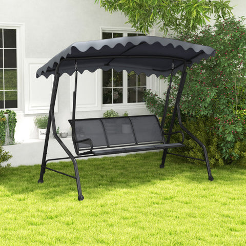 3-Seat Outdoor Porch Canopy Swing with Adjustable Shading-Gray