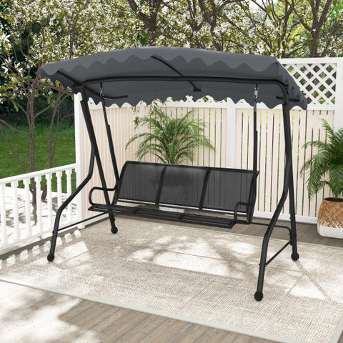 3-Seat Outdoor Porch Canopy Swing with Adjustable Shading-Gray