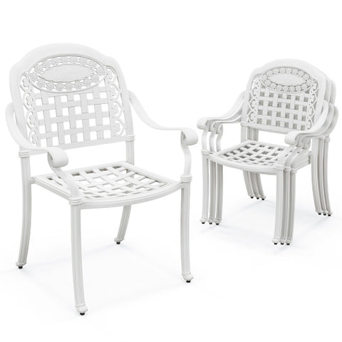 Cast Aluminum Patio Chairs Set of 2 with Armrests-White