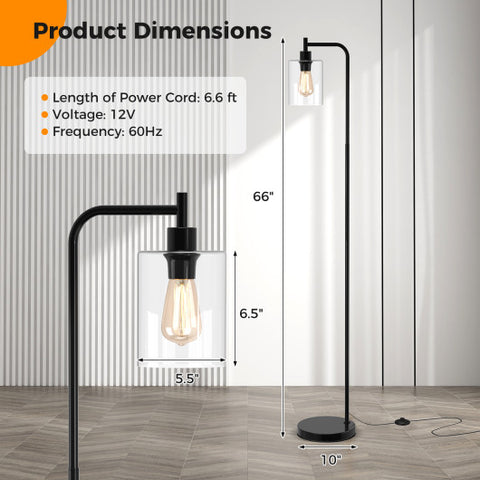 Modern Floor Lamp with Hanging Glass Lampshade and Foot Switch-Black