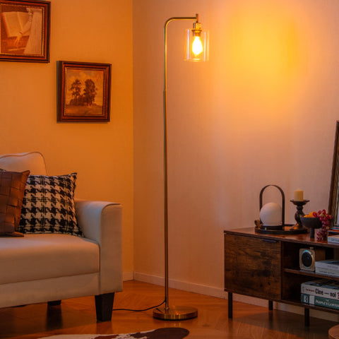 Modern Floor Lamp with Hanging Glass Lampshade and Foot Switch-Golden