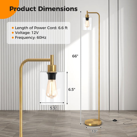 Modern Floor Lamp with Hanging Glass Lampshade and Foot Switch-Golden