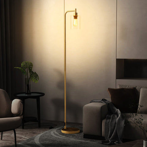 Modern Floor Lamp with Hanging Glass Lampshade and Foot Switch-Golden