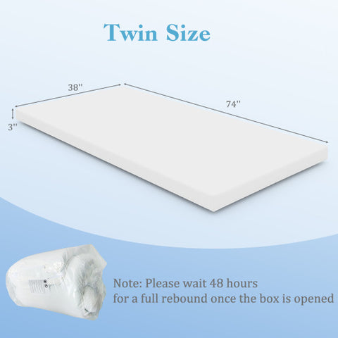 3 Inch Gel-Infused Memory Foam Mattress Topper with Removable Cover-Twin Size