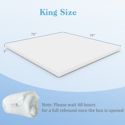 3 Inch Gel-Infused Memory Foam Mattress Topper with Removable Cover-King Size