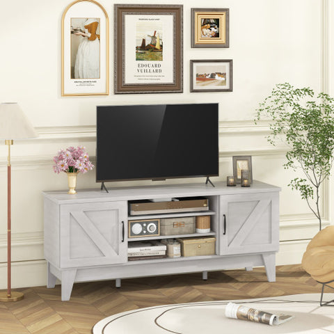 Farmhouse TV Stand for TVs Up to 65 Inches with 2 Barn Door Cabinets-Gray