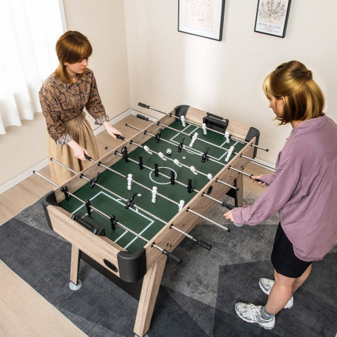 54 Inch Foosball Table Arcade Soccer Game Table with 2 Balls and 26 Players-Natural