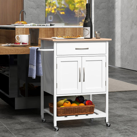 Rolling Kitchen Island Cart with Drawer and Towel Rack-White