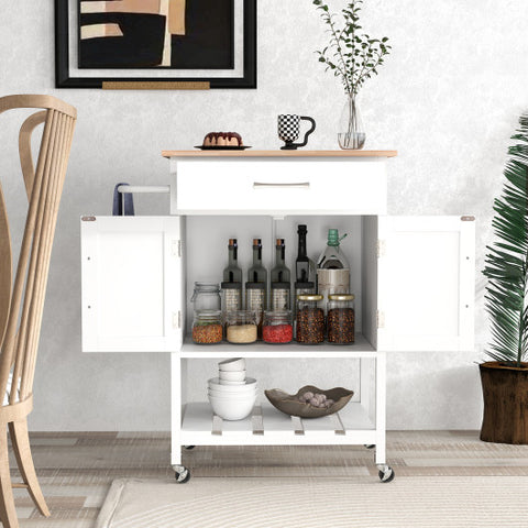 Rolling Kitchen Island Cart with Drawer and Towel Rack-White