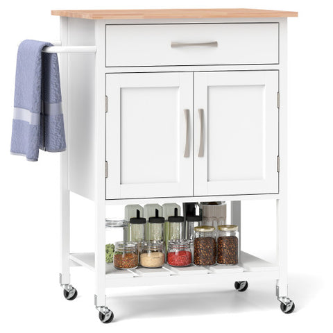 Rolling Kitchen Island Cart with Drawer and Towel Rack-White