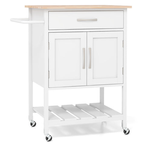 Rolling Kitchen Island Cart with Drawer and Towel Rack-White