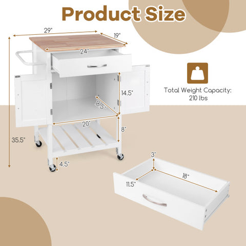 Rolling Kitchen Island Cart with Drawer and Towel Rack-White