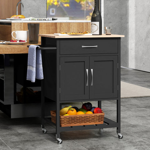 Rolling Kitchen Island Cart with Drawer and Towel Rack-Black