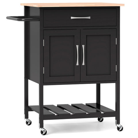 Rolling Kitchen Island Cart with Drawer and Towel Rack-Black