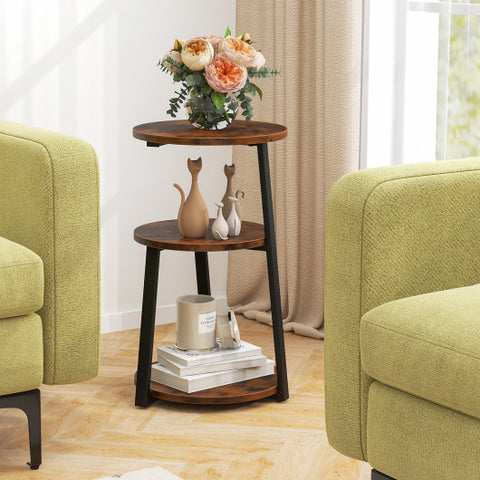 3-Tier Accent Round Side Table with Metal Frame-1 Piece