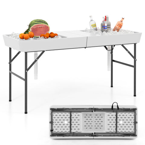 5 FT Folding Ice Cooler Table with Double Sinks for Camping Party Picnic Wedding-White