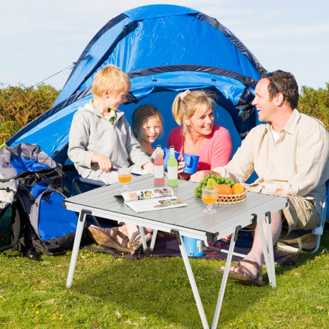 Folding Camping Table Picnic Table with Storage Bag and Waterproof Desktop-Silver