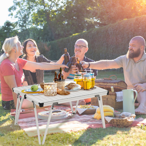 Folding Camping Table Picnic Table with Storage Bag and Waterproof Desktop-Silver