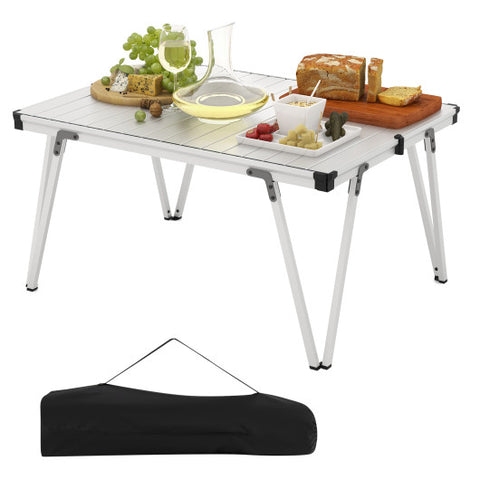 Folding Camping Table Picnic Table with Storage Bag and Waterproof Desktop-Silver