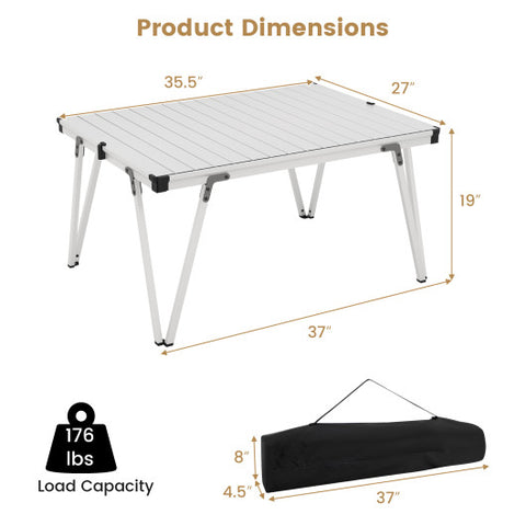 Folding Camping Table Picnic Table with Storage Bag and Waterproof Desktop-Silver