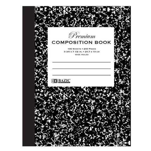 Premium Composition Book, Wide Ruled, Black Marble, 100 Sheets, Pack of 6