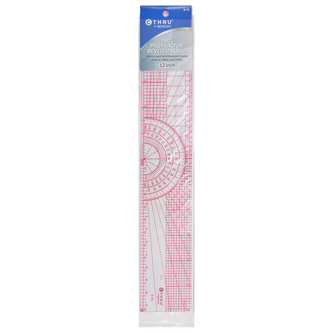 Beveled Protractor Ruler, 12", Transparent, Pack of 6