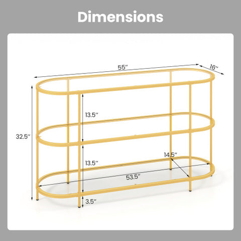 3 Tier TV Stand Console Table with Tempered Glass Shelves for Living Room-Golden