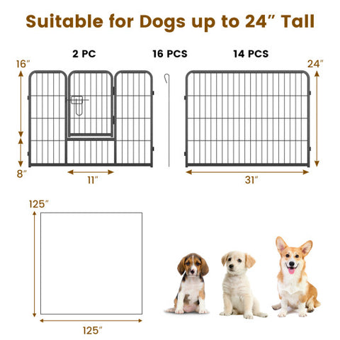 16 Panel 24/32/40 Inches Height Dog Playpen with Lock and Large Door-24 inches