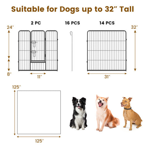 16 Panel 24/32/40 Inches Height Dog Playpen with Lock and Large Door-32 inches