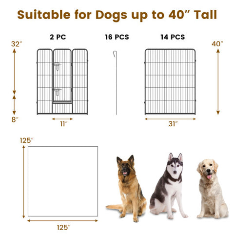 16 Panel 24/32/40 Inches Height Dog Playpen with Lock and Large Door-40 inches