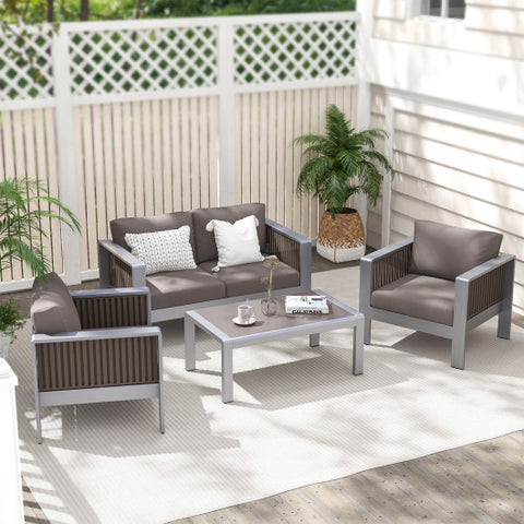 Patio Furniture Aluminum Armchair with Thick Back and Seat Cushion