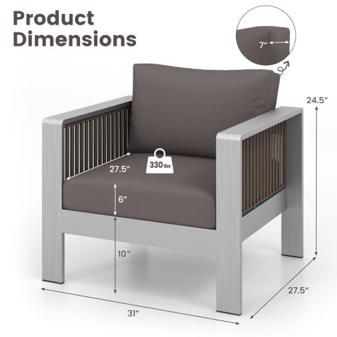 Patio Furniture Aluminum Armchair with Thick Back and Seat Cushion