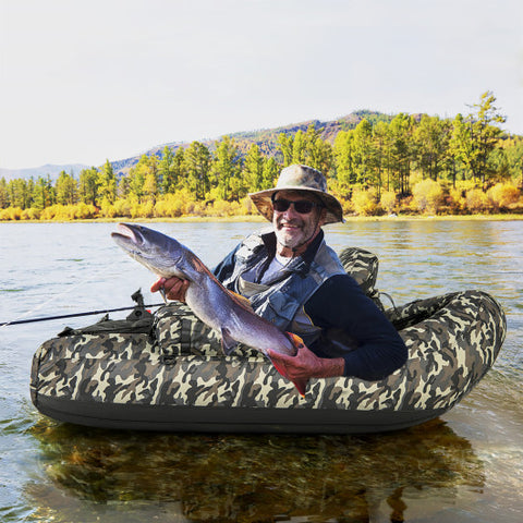 Inflatable Float Tube with Fish Ruler Rod Holder and Storage Pockets-Camouflage