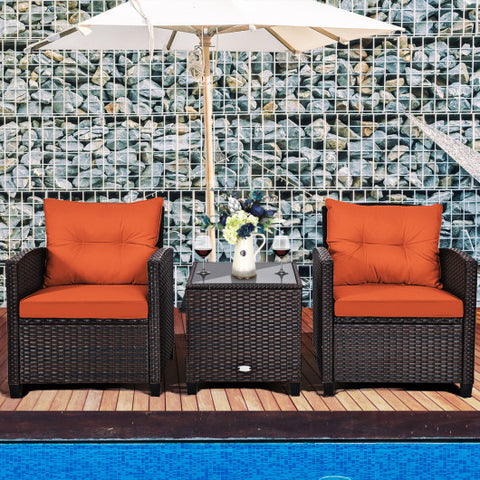 3 Pieces Rattan Patio Furniture Set with Washable Cushion-Orange