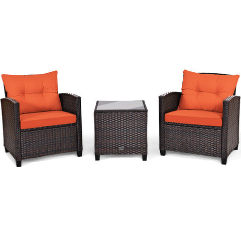 3 Pieces Rattan Patio Furniture Set with Washable Cushion-Orange