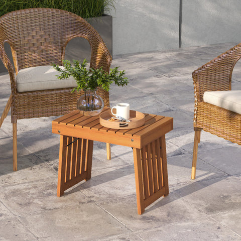 Patio Foldable Side Table with Slatted Tabletop for Backyard