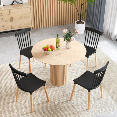 Set of 4 Windsor Dining Chairs with Spindle Backs and Curved Seats-Black