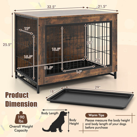 Dog Crate Furniture with Double Lockable Doors and Removable Pull-out Tray-M