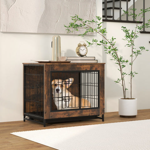 Dog Crate Furniture with Double Lockable Doors and Removable Pull-out Tray-S