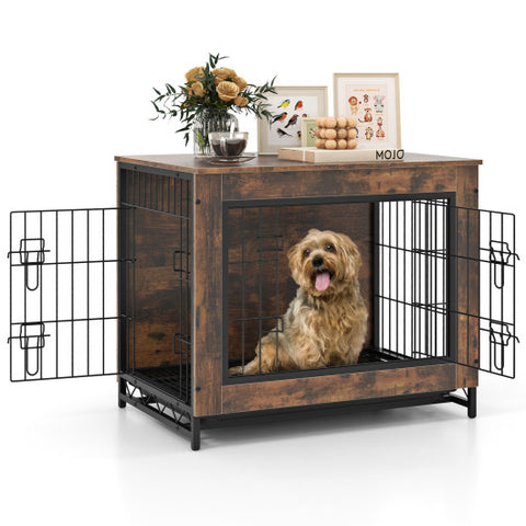 Dog Crate Furniture with Double Lockable Doors and Removable Pull-out Tray-S