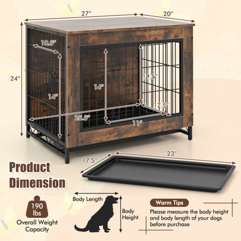 Dog Crate Furniture with Double Lockable Doors and Removable Pull-out Tray-S