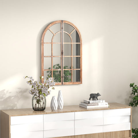 Arched Window Pane Farmhouse Wall Mounted Decorative Mirror-Nature