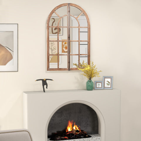 Arched Window Pane Farmhouse Wall Mounted Decorative Mirror-Nature